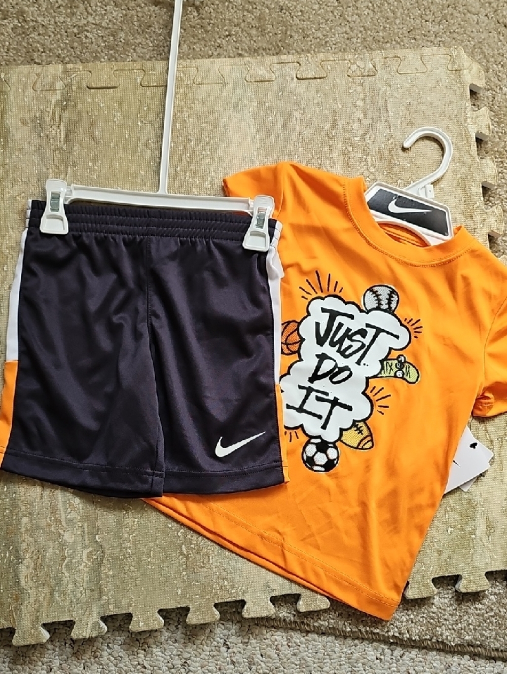 Nike Orange 'Just Do It' Graphic Tee with Black Athletic Shorts